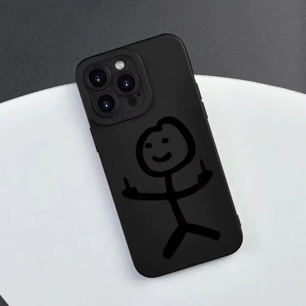 Angel Eye Black Stickman Painted Luxury Fashion Non Slip Durable Phone Case for Iphone 16 15 14 13 12 11 plus Pro Max