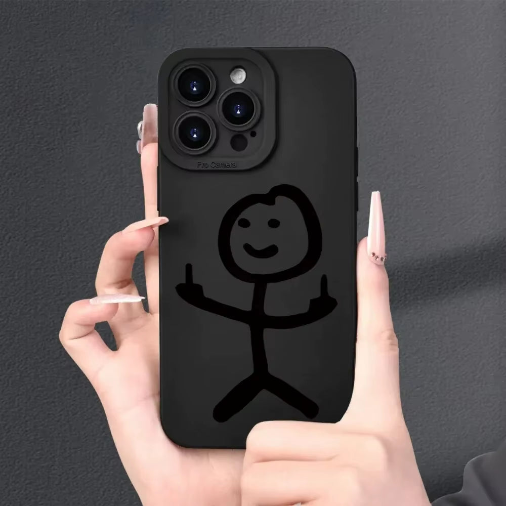 Angel Eye Black Stickman Painted Luxury Fashion Non Slip Durable Phone Case for Iphone 16 15 14 13 12 11 plus Pro Max