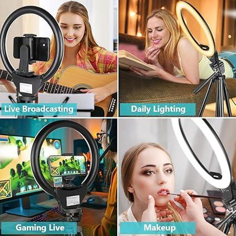 Sensyne 10'' Ring Light with 50'' Extendable Tripod Stand, LED Circle Lights, Compatible with Smartphones, Selfie, Makeup, Youtube, Tiktok