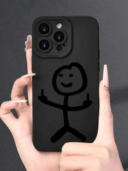 Angel Eye Black Stickman Painted Luxury Fashion Non Slip Durable Phone Case for Iphone 16 15 14 13 12 11 plus Pro Max
