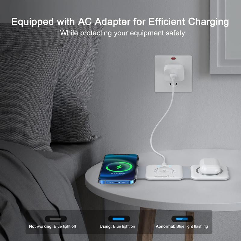 Awwpicks Foldable 3 in 1 Wireless Charging Station, Electronic Wireless Charger for Iphone Airpods Iwatch, Cellphone Christmas Gifts