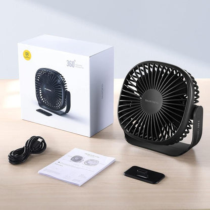 Smartdevil Small USB Desk Fan, 3 Speeds Portable Personal Desktop Table Fan with Pasteable Hook, Dual 360° Adjustment Mini Fan, Quiet Operation, for Home Office Car Outdoor Travel (Black)