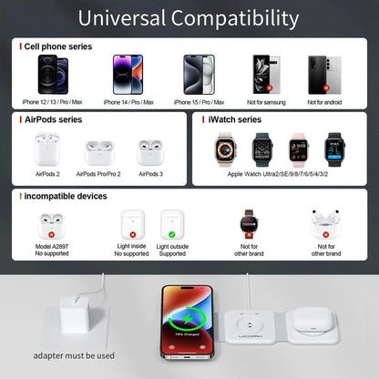 Awwpicks Foldable 3 in 1 Wireless Charging Station, Electronic Wireless Charger for Iphone Airpods Iwatch, Cellphone Christmas Gifts