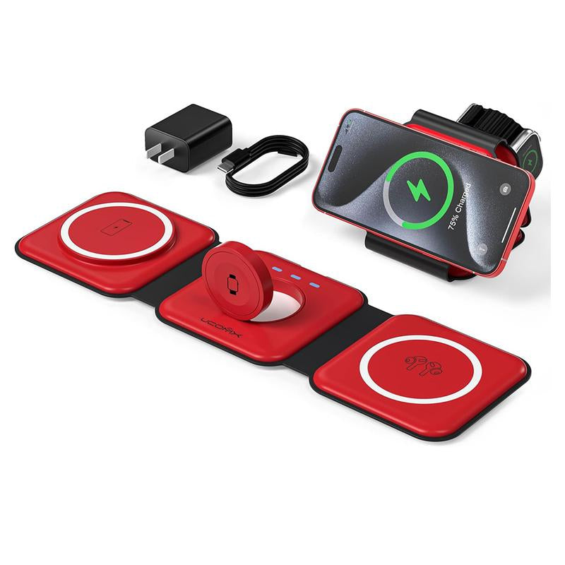 Awwpicks Foldable 3 in 1 Wireless Charging Station, Electronic Wireless Charger for Iphone Airpods Iwatch, Cellphone Christmas Gifts