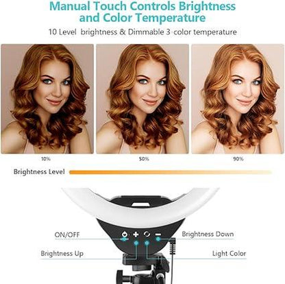 Sensyne 10'' Ring Light with 50'' Extendable Tripod Stand, LED Circle Lights, Compatible with Smartphones, Selfie, Makeup, Youtube, Tiktok