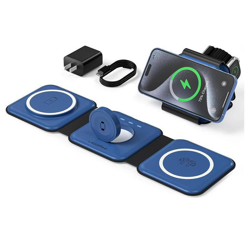 Awwpicks Foldable 3 in 1 Wireless Charging Station, Electronic Wireless Charger for Iphone Airpods Iwatch, Cellphone Christmas Gifts