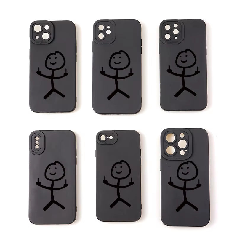Angel Eye Black Stickman Painted Luxury Fashion Non Slip Durable Phone Case for Iphone 16 15 14 13 12 11 plus Pro Max