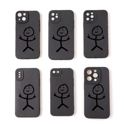 Angel Eye Black Stickman Painted Luxury Fashion Non Slip Durable Phone Case for Iphone 16 15 14 13 12 11 plus Pro Max