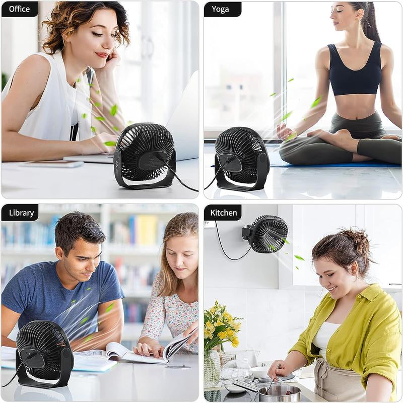 Smartdevil Small USB Desk Fan, 3 Speeds Portable Personal Desktop Table Fan with Pasteable Hook, Dual 360° Adjustment Mini Fan, Quiet Operation, for Home Office Car Outdoor Travel (Black)