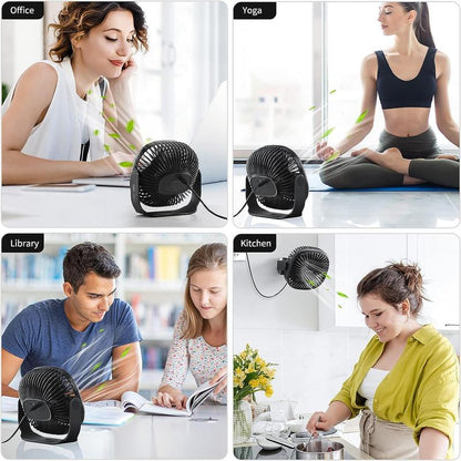 Smartdevil Small USB Desk Fan, 3 Speeds Portable Personal Desktop Table Fan with Pasteable Hook, Dual 360° Adjustment Mini Fan, Quiet Operation, for Home Office Car Outdoor Travel (Black)