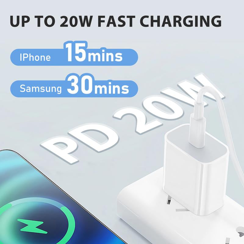 4Pcs 20W Fast Charger with 6FT USBC to Lightning Cable for Iphone, Super Fast USB C Charger and Cord for Iphone 14/14 Plus/14 Pro Max, 13/12/11 so On