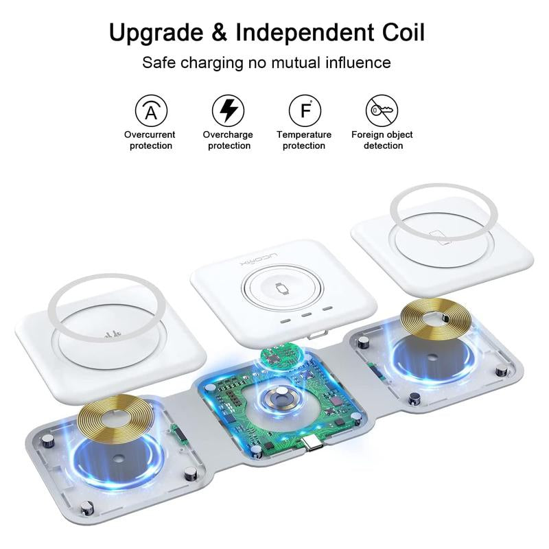 Awwpicks Foldable 3 in 1 Wireless Charging Station, Electronic Wireless Charger for Iphone Airpods Iwatch, Cellphone Christmas Gifts
