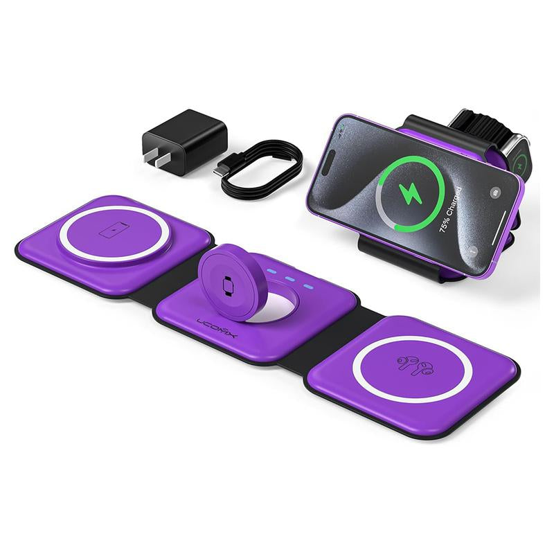 Awwpicks Foldable 3 in 1 Wireless Charging Station, Electronic Wireless Charger for Iphone Airpods Iwatch, Cellphone Christmas Gifts