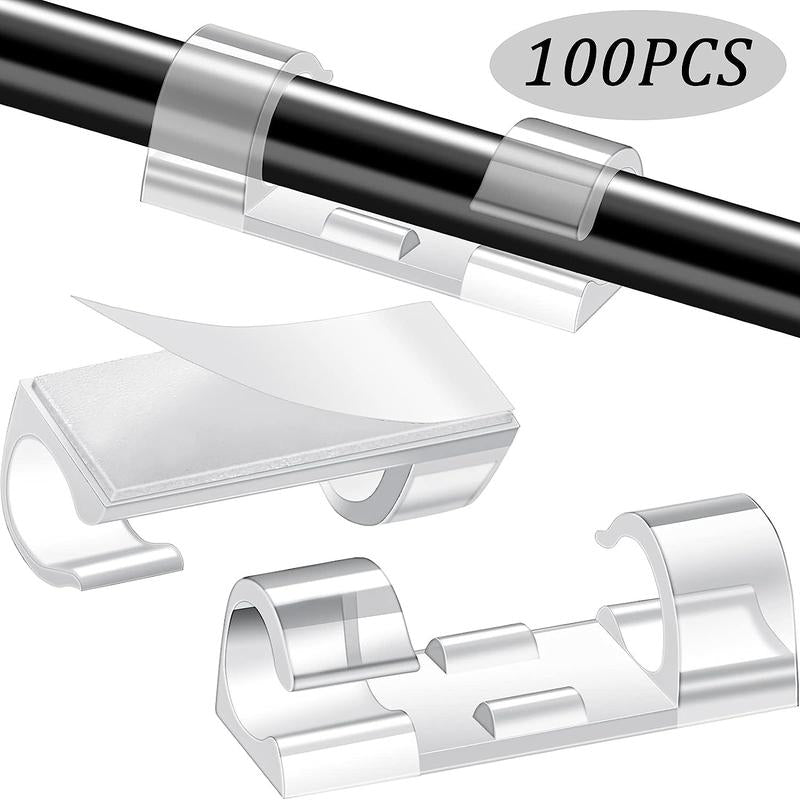 【100Pcs】Cable Clips with Strong Self-Adhesive, Cable Management TV PC Wire Holder Sticky Tidy and Organizer Cord and Wires,Transparent