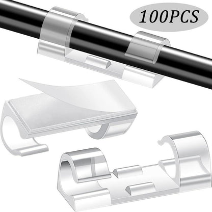 【100Pcs】Cable Clips with Strong Self-Adhesive, Cable Management TV PC Wire Holder Sticky Tidy and Organizer Cord and Wires,Transparent