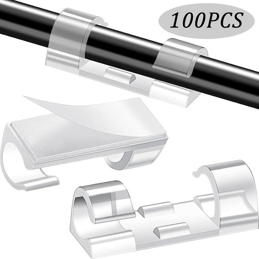 【100Pcs】Cable Clips with Strong Self-Adhesive, Cable Management TV PC Wire Holder Sticky Tidy and Organizer Cord and Wires,Transparent