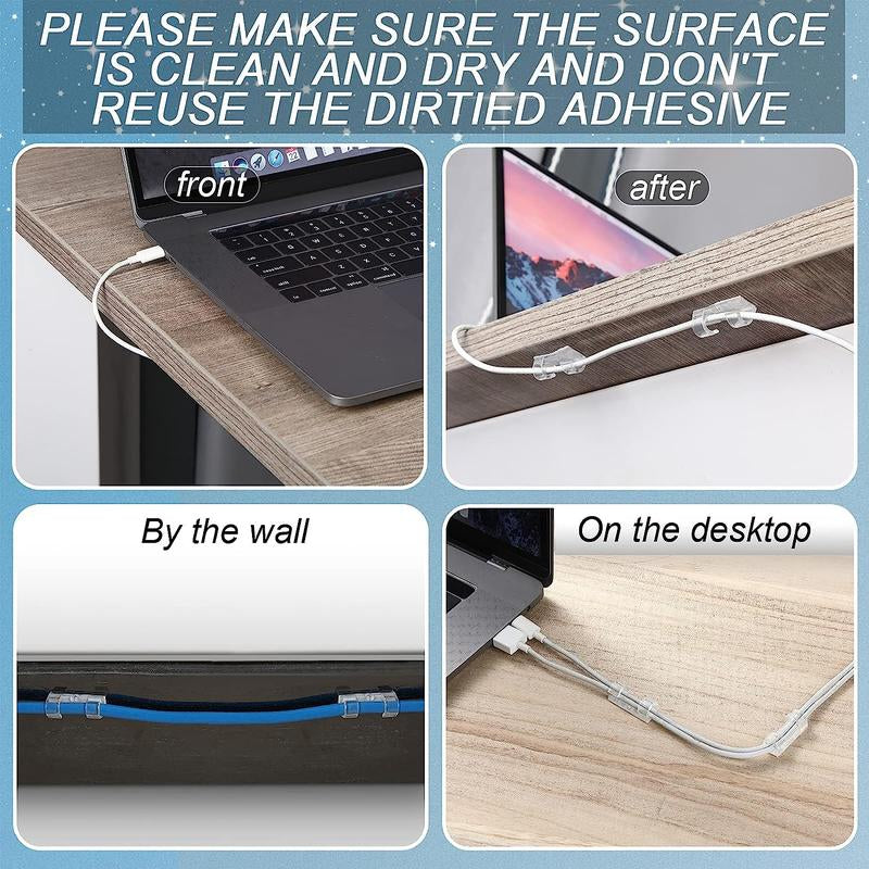 【100Pcs】Cable Clips with Strong Self-Adhesive, Cable Management TV PC Wire Holder Sticky Tidy and Organizer Cord and Wires,Transparent