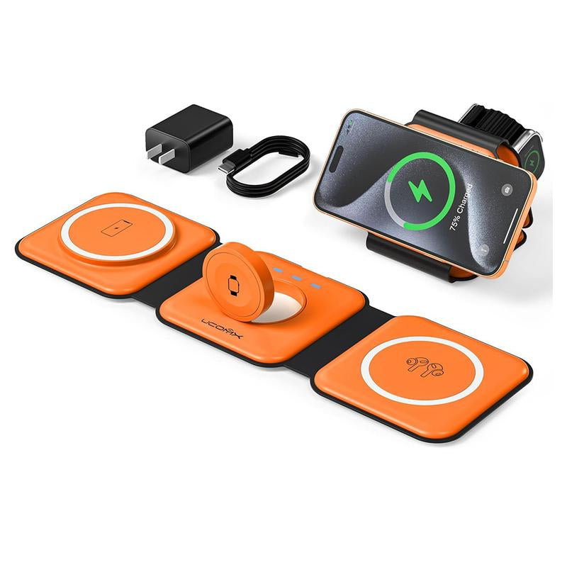 Awwpicks Foldable 3 in 1 Wireless Charging Station, Electronic Wireless Charger for Iphone Airpods Iwatch, Cellphone Christmas Gifts