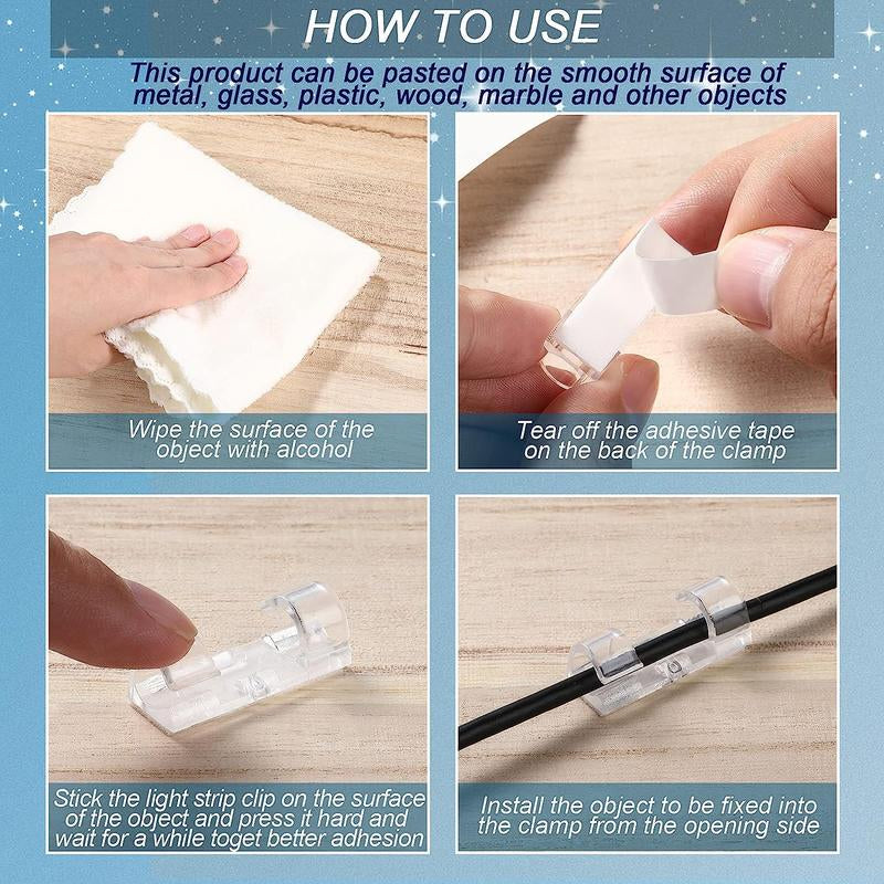 【100Pcs】Cable Clips with Strong Self-Adhesive, Cable Management TV PC Wire Holder Sticky Tidy and Organizer Cord and Wires,Transparent