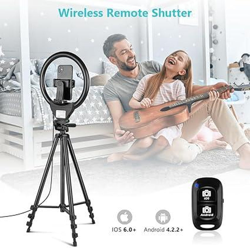 Sensyne 10'' Ring Light with 50'' Extendable Tripod Stand, LED Circle Lights, Compatible with Smartphones, Selfie, Makeup, Youtube, Tiktok
