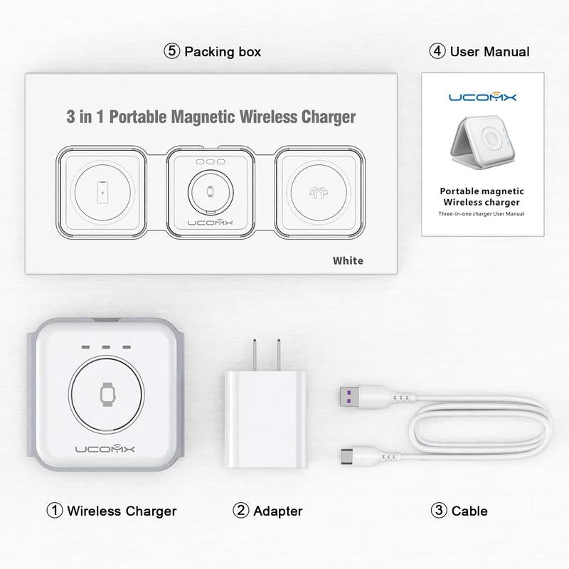 Awwpicks Foldable 3 in 1 Wireless Charging Station, Electronic Wireless Charger for Iphone Airpods Iwatch, Cellphone Christmas Gifts