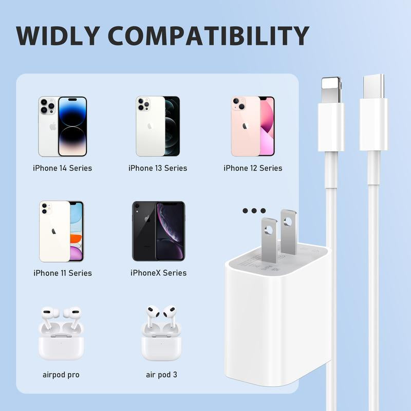 4Pcs 20W Fast Charger with 6FT USBC to Lightning Cable for Iphone, Super Fast USB C Charger and Cord for Iphone 14/14 Plus/14 Pro Max, 13/12/11 so On