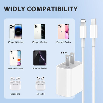 4Pcs 20W Fast Charger with 6FT USBC to Lightning Cable for Iphone, Super Fast USB C Charger and Cord for Iphone 14/14 Plus/14 Pro Max, 13/12/11 so On