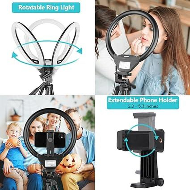 Sensyne 10'' Ring Light with 50'' Extendable Tripod Stand, LED Circle Lights, Compatible with Smartphones, Selfie, Makeup, Youtube, Tiktok